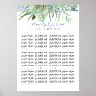 Dusty Blue Greenery Wedding Seating Chart Poster