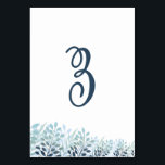 Dusty Blue Greenery Wedding Table Number Card Kaart<br><div class="desc">Bring a polished and cohesive look to your reception tables with these elegant botanical wedding table number cards. Featuring soft dusty blue and muted green foliage along the base, this design adds a subtle, nature-inspired accent while maintaining a clean and modern aesthetic. The large script table number creates a graceful...</div>