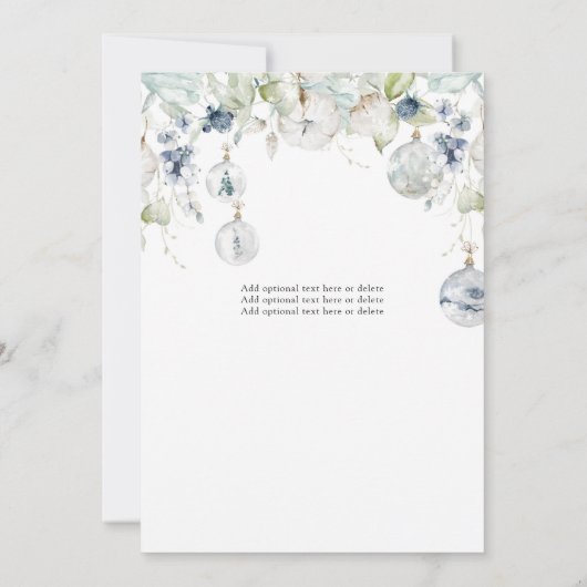 Dusty blue greenery wintersneeuw kerstfoto (Achterkant)