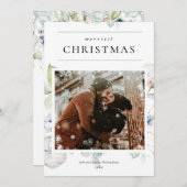 Dusty blue greenery wintersneeuw kerstfoto (Voorkant / Achterkant)