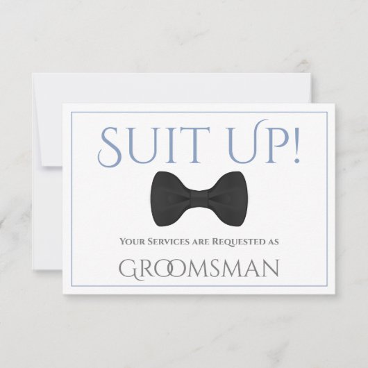 Dusty Blue & Grey be My Groomsman Fun Bow Stropdas Kaart (Voorkant)