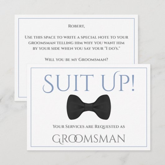 Dusty Blue & Grey be My Groomsman Fun Bow Stropdas Kaart (Voorkant / Achterkant)