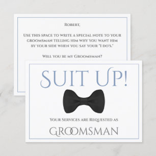Dusty Blue & Grey be My Groomsman Fun Bow Stropdas Kaart
