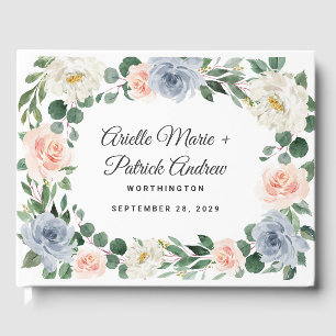 Dusty Blue Grey Blush Pink Peach Floral Wedding Gastenboek