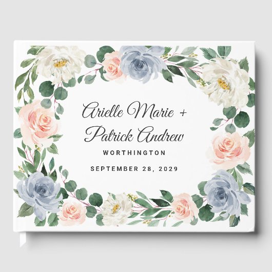 Dusty Blue Grey Blush Pink Peach Floral Wedding Gastenboek (Voorkant)