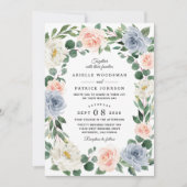 Dusty Blue Grey Blush Pink Peach Floral Wedding Kaart (Voorkant)