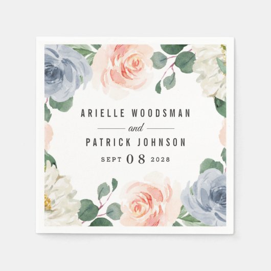 Dusty Blue Grey Blush Pink Peach Floral Wedding Servet (Voorkant)