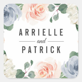 Dusty Blue Grey Blush Pink Peach Floral Wedding Vierkante Sticker