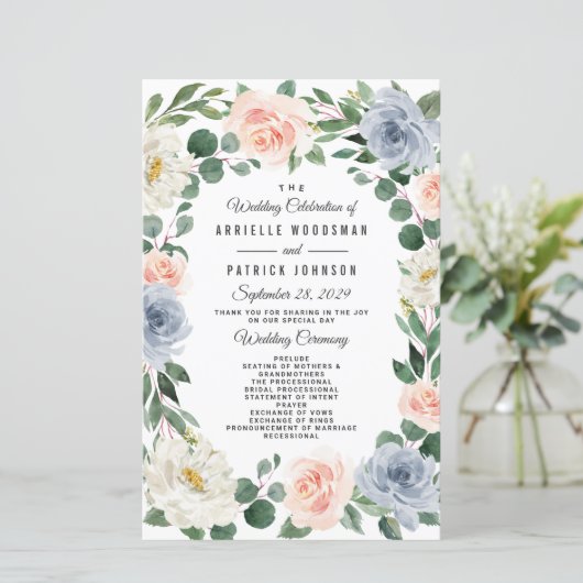 Dusty Blue Grey Blush Pink Peach Wedding Programs (Staand voorkant)