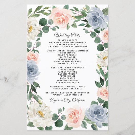 Dusty Blue Grey Blush Pink Peach Wedding Programs (Achterkant)