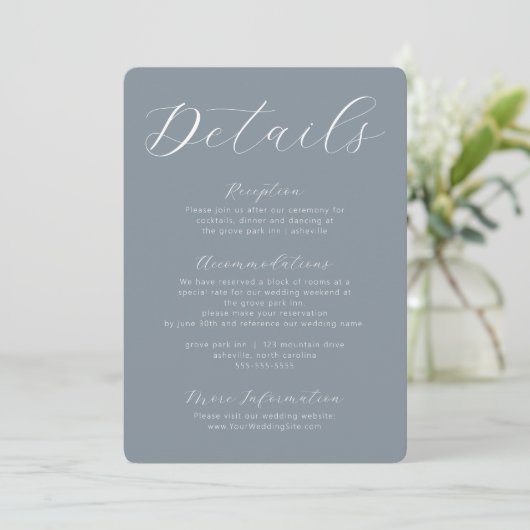 Dusty Blue Grey Calligraphy Script Enclosure Kaart (Staand voorkant)