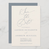 Dusty Blue Grey & Cream Minimalist Save the Date Kaart (Voorkant / Achterkant)