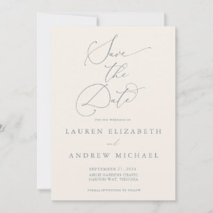 Dusty Blue Grey & Cream Minimalist Save the Date Kaart