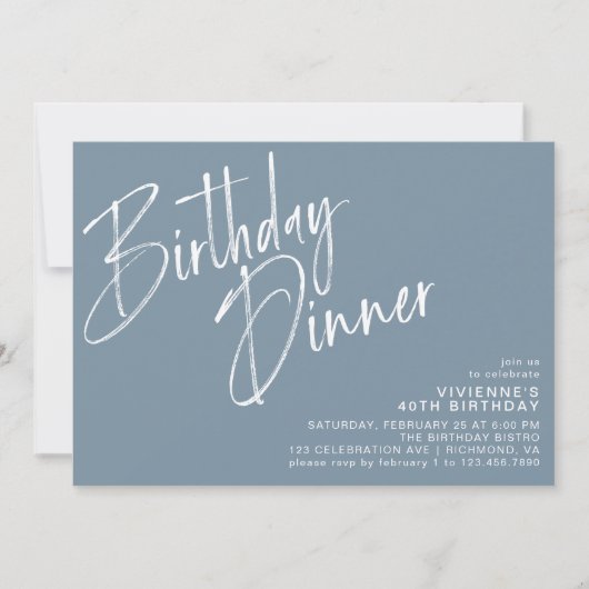 Dusty Blue Grey | Elegant script verjaardagsdiner Kaart (Voorkant)
