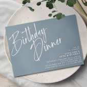 Dusty Blue Grey | Elegant script verjaardagsdiner Kaart