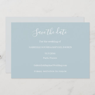 Dusty Blue Grey en White Save the Date Wedding Kaart