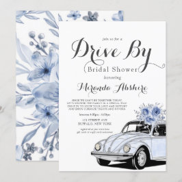 Dusty Blue Grey Floral Car drive by Vrijgezellenfe Kaart