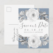 Dusty Blue Grey Floral Diamond Bewaar de datum Aankondigingskaart (Voorkant / Achterkant)