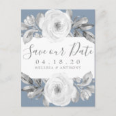Dusty Blue Grey Floral Diamond Bewaar de datum Aankondigingskaart (Voorkant)