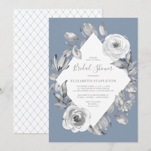 Dusty Blue Grey Floral Diamond Vrijgezellenfeest Kaart (Voorkant / Achterkant)