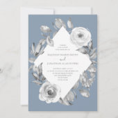 Dusty Blue Grey Floral Diamond Wedding Kaart (Voorkant)