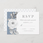 Dusty Blue Grey Floral Diamond Wedding RSVP (Voorkant / Achterkant)