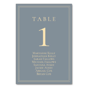 Dusty Blue-Grey met Gold Seating Chart Kaart