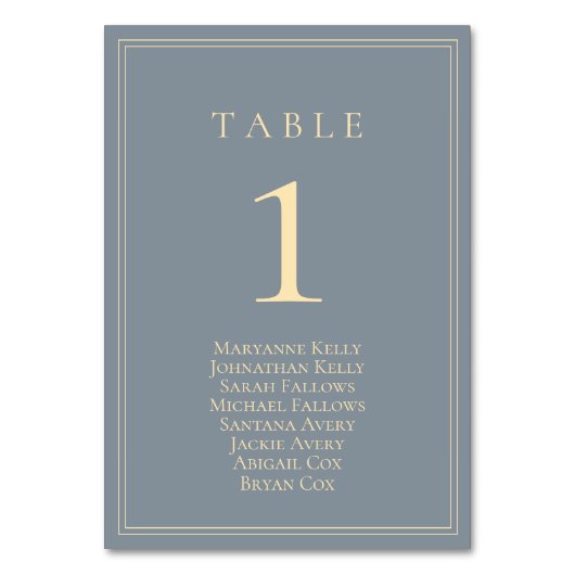 Dusty Blue-Grey met Gold Seating Chart Kaart (Voorkant)