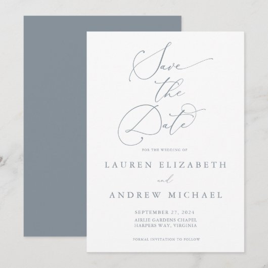 Dusty Blue Grey Minimalist Save the Date Kaart (Voorkant / Achterkant)
