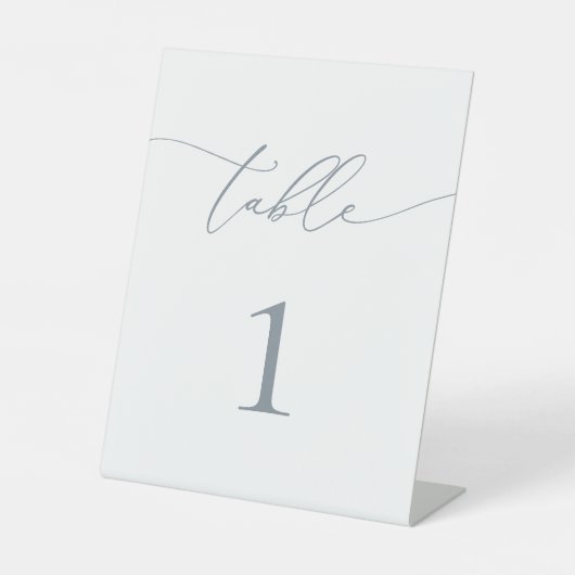 Dusty Blue Grey Minimalist Table Number Reclamebord Met Voetstuk (Voorkant)