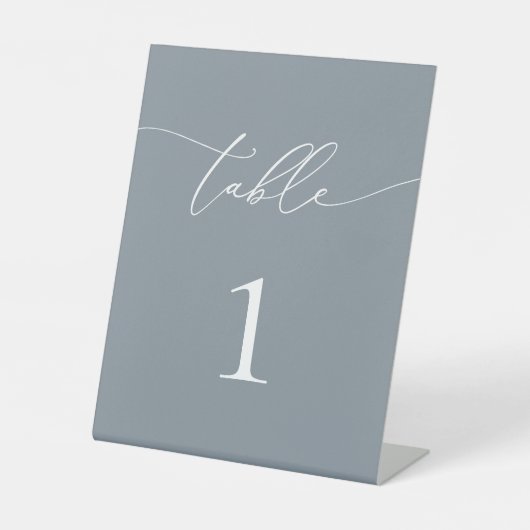 Dusty Blue Grey Minimalist Table Number Reclamebord Met Voetstuk (Voorkant)