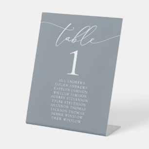Dusty Blue Grey Minimalist Weddenafel Number Reclamebord Met Voetstuk