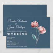 Dusty Blue Grey Modern Waterverf Bloemenbruiloft Kaart (Voorkant / Achterkant)