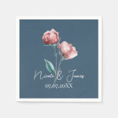 Dusty Blue Grey Modern Waterverf Bloemenbruiloft Servet (Voorkant)