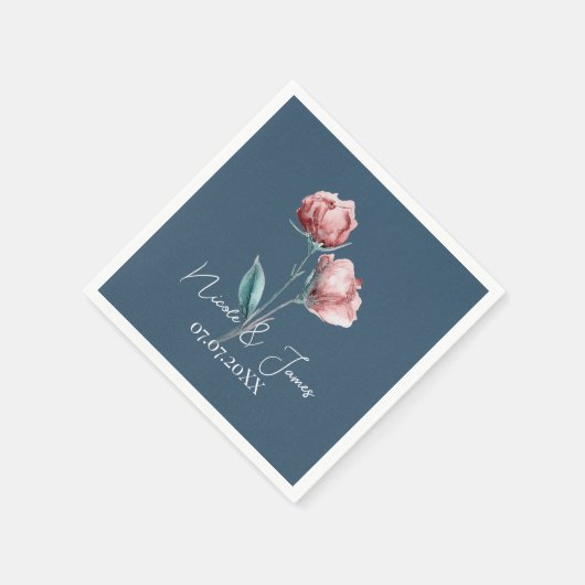 Dusty Blue Grey Modern Waterverf Bloemenbruiloft Servet (Hoek)