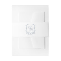 Dusty Blue Grey Monogram Crest uitnodiging