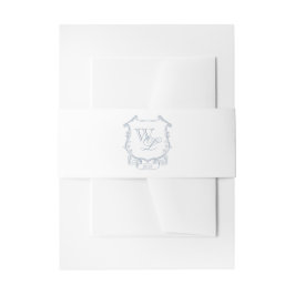 Dusty Blue Grey Monogram Crest uitnodiging Uitnodigingen Wikkel