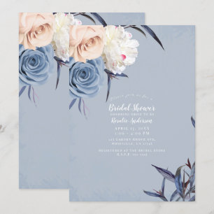 Dusty Blue Grey & Peach Floral Vrijgezellenfeest Kaart