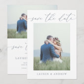 Dusty Blue Grey Save the Date Photo Afbeelding Kaa Kaart (Voorkant / Achterkant)