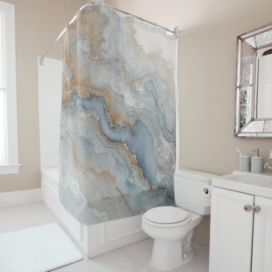 Dusty Blue Grey Tan Beige Abstract Douchegordijn (In situ)