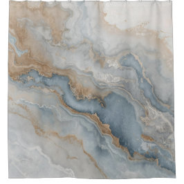 Dusty Blue Grey Tan Beige Abstract Douchegordijn