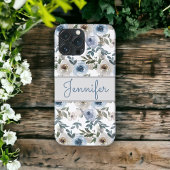 Dusty Blue Grey Waterverf Floral Aangepaste naam Case-Mate iPhone Case