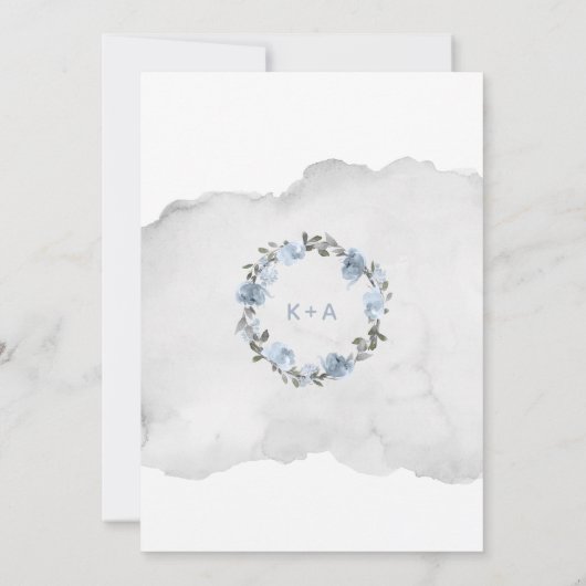 Dusty Blue Grey Waterverf Floral Wedding Kaart (Achterkant)