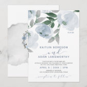 Dusty Blue Grey Waterverf Floral Wedding Kaart (Voorkant / Achterkant)