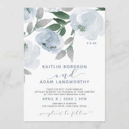 Dusty Blue Grey Waterverf Floral Wedding Kaart