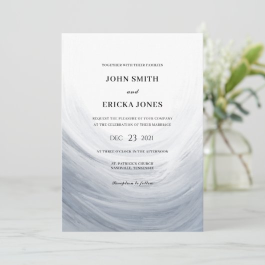 Dusty Blue Grey Waterverf Wave Wedding Kaart (Staand voorkant)