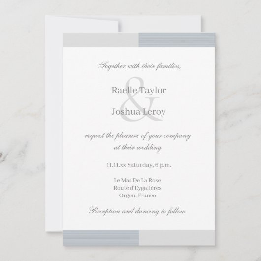 Dusty Blue Grey White Stripes Ampersand Wedding Kaart (Voorkant)