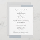 Dusty Blue Grey White Stripes Ampersand Wedding Kaart (Voorkant / Achterkant)