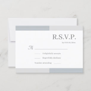 Dusty Blue Grey White Stripes Elegant Wedding RSVP Kaart