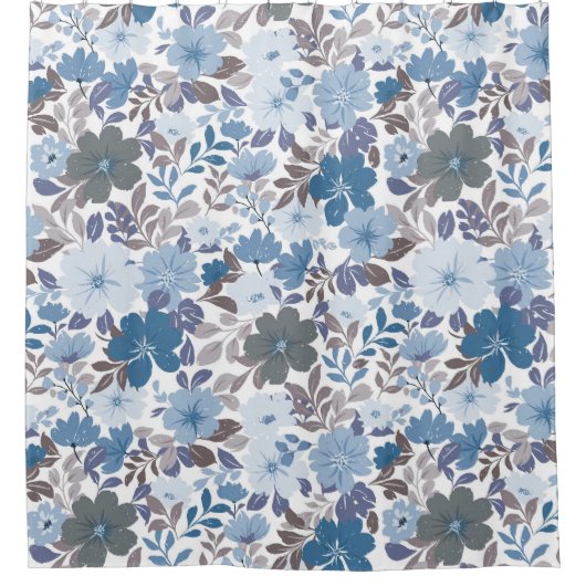 Dusty Blue & Grey Winter Sky Bloementuin Douchegordijn (Voorkant)